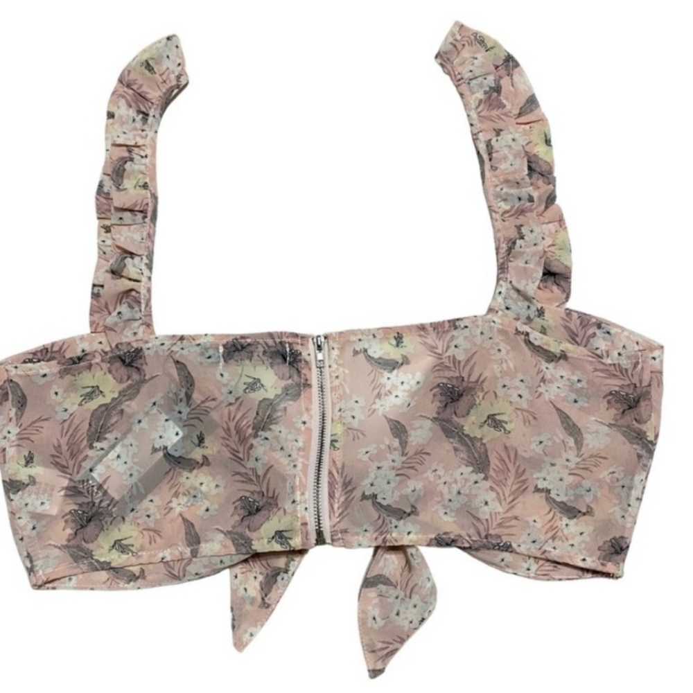 Nasty Gal Floral Diamante Buckle Tie Front Bralet Top